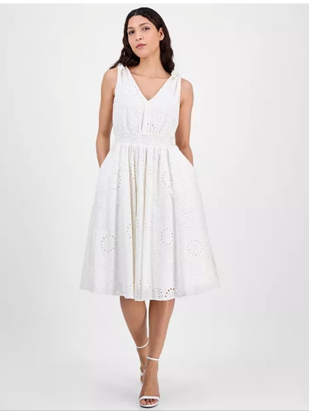 Anne Klein NWT Ivory Eyelet Midi Dress Petite 2 Cotton $149 Boho